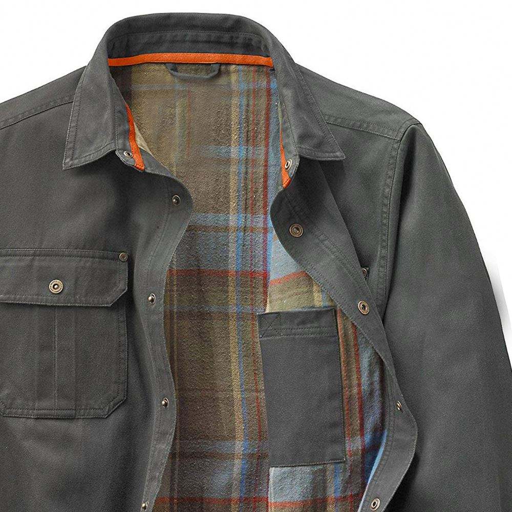 Men's Flannel Lined Rugged Suede Leather Shirt Jacket With Snaps