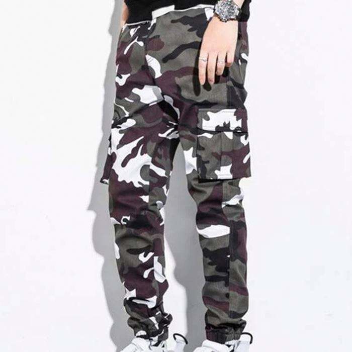 Custom Streetwear Camo Printed Flap Pocket Cargo Pants Mens