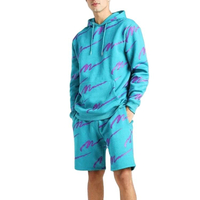 Hight quality mens all over printing hoodie shorts set cotton french terry tracksuit