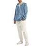 Custom Light Blue Denim Pouch Pocket Oversized Pullover Jacket Men Hoodie