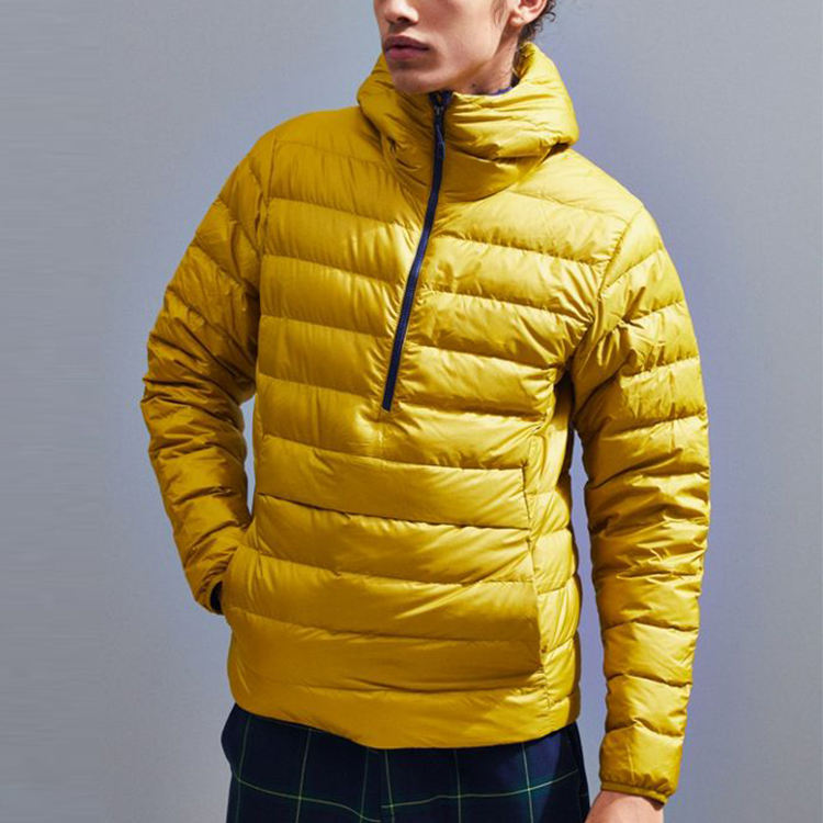 Pakaian Musim Sejuk Lelaki Jaket Windbreaker Panjang Poket Sisi Tudung Bulu Tiruan Fit Slim Zip-Up Jaket Puffer