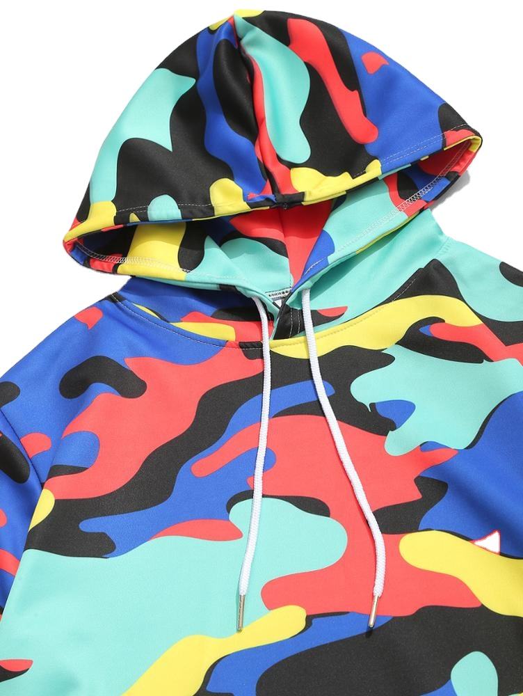 Custom Colorful Camouflage Print Kangaroo Pocket Casual Mens Hoodies Sweatshirts