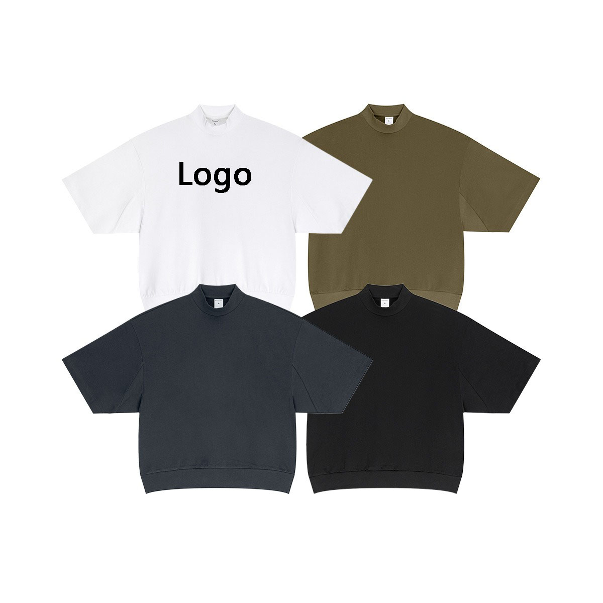 K1130 Boxy Half Height Collar Extended Hem T-shirt