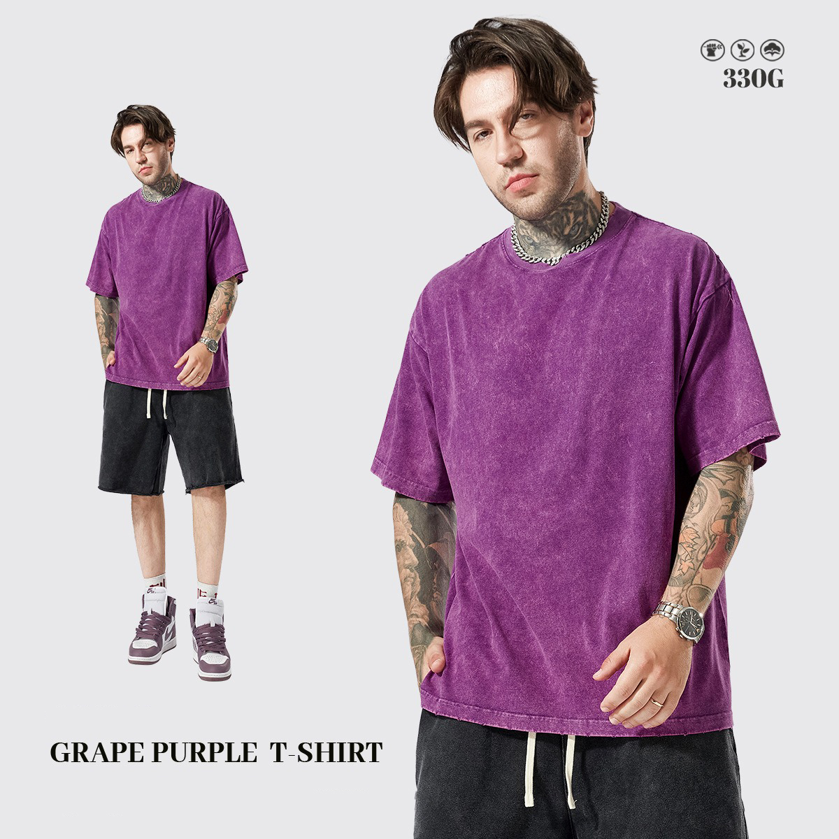 330 Gsm 100% Cotton Streetwear Blank Drop Shoulder Vintage Washed Heavyweight Plus Size Oversized Custom Men's T-shirts