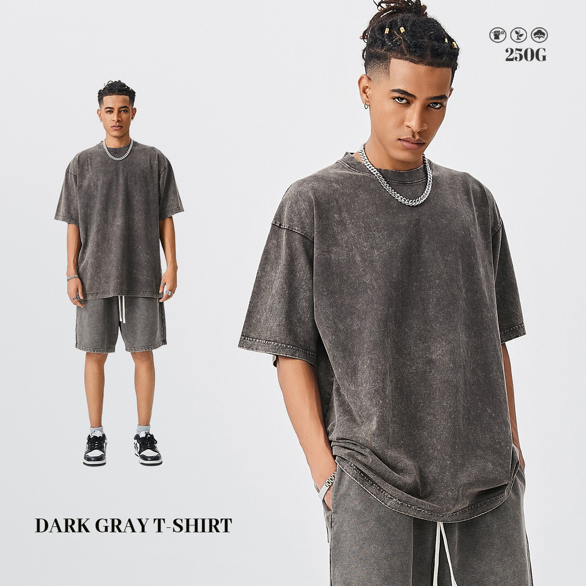250 Gsm 100% Cotton Oversized Wholesale Vintage Acid Wash Custom Unisex Men Tshirts