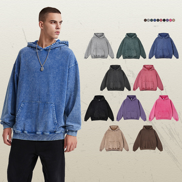 420Gsm High Quality Street Wear Heavy Weight Oversized Washed Vintage Streetwear Retro Custom Logo Men's Hoodie