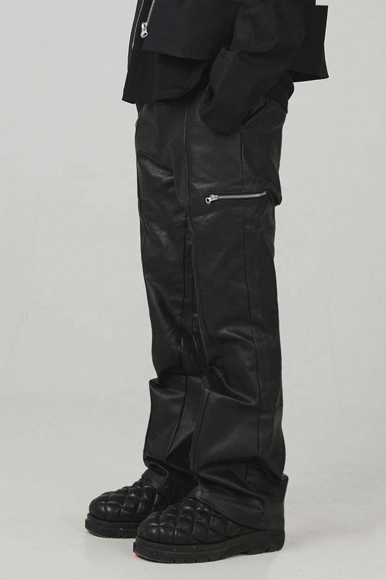 OEM Manufacturer Factory High Quality Customized All Kinds Of Leather Casual Trousers Men's Flared Pants Hot Selling Styles
