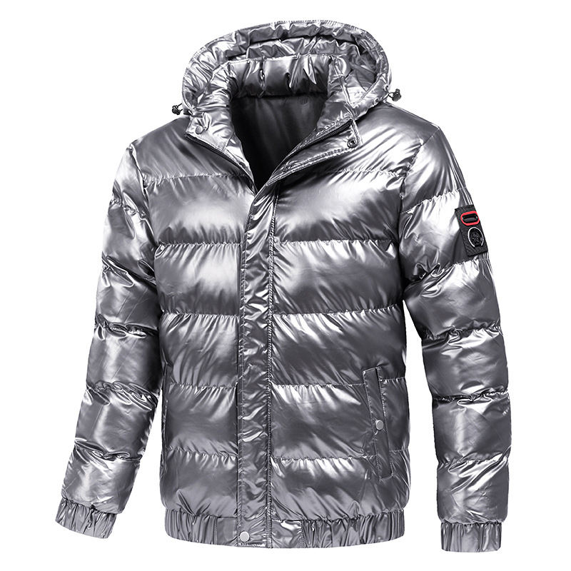 Oem výrobca Zimný vonkajší polstrovaný kabát Čierny lesklý Custom Men Hrubá prešívaná bublinková bunda