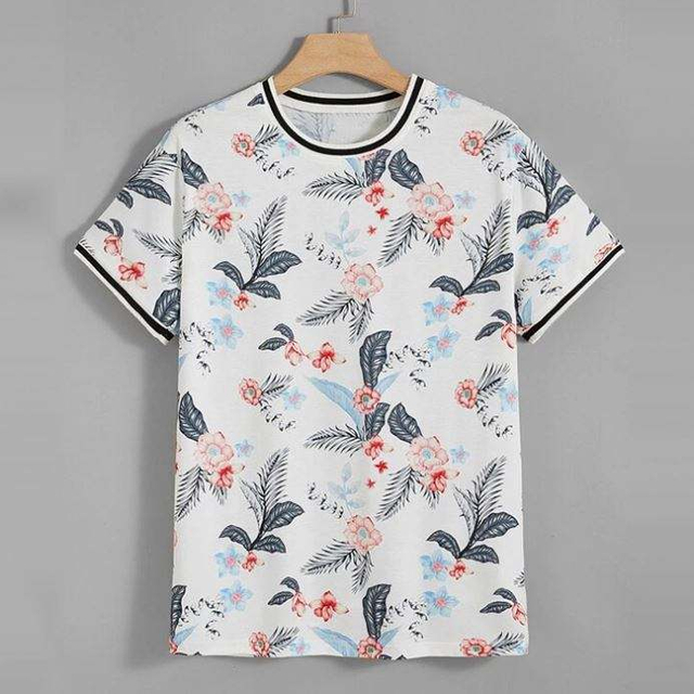 Stripe Stripe Tropical Impreso THOCH Camiseta Camiseta de impresión digital de manga corta de manga corta Camisetas