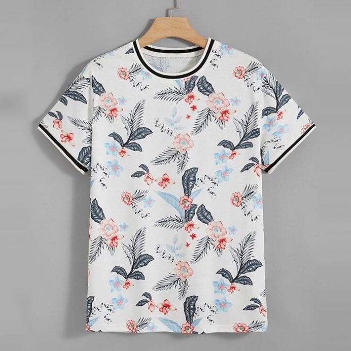 Custom Stripe Tropical Printed Men T Shirt Crew Neck Short Sleeve Men's Digital Printing T-Shirts