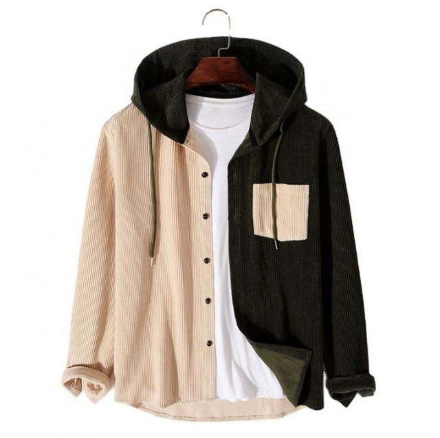 Oem Manufacturer Customized Color Block Corduroy Hood Casual Plus Sizes Men's Jacket