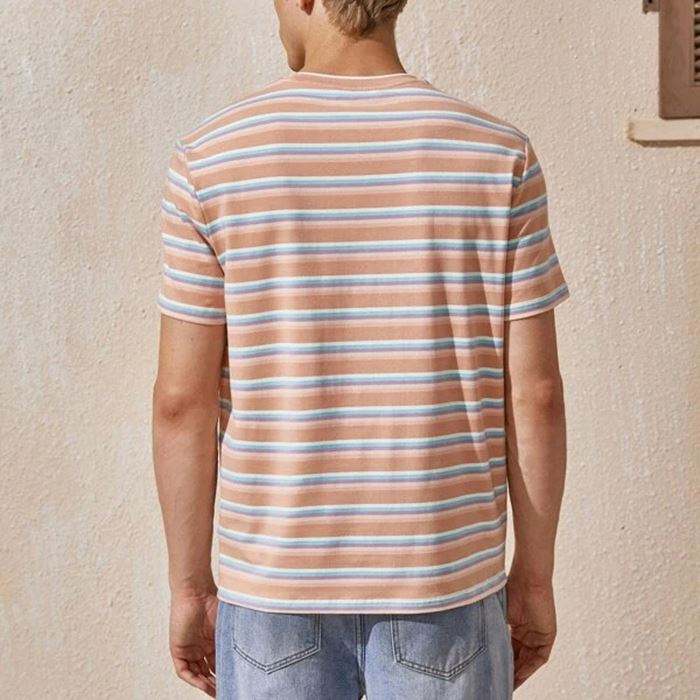 Oem Custom Logo Fashion Streetwear T Shirt Round Neck Basic Tshirt Men Striped Short Sleeve T Shirt