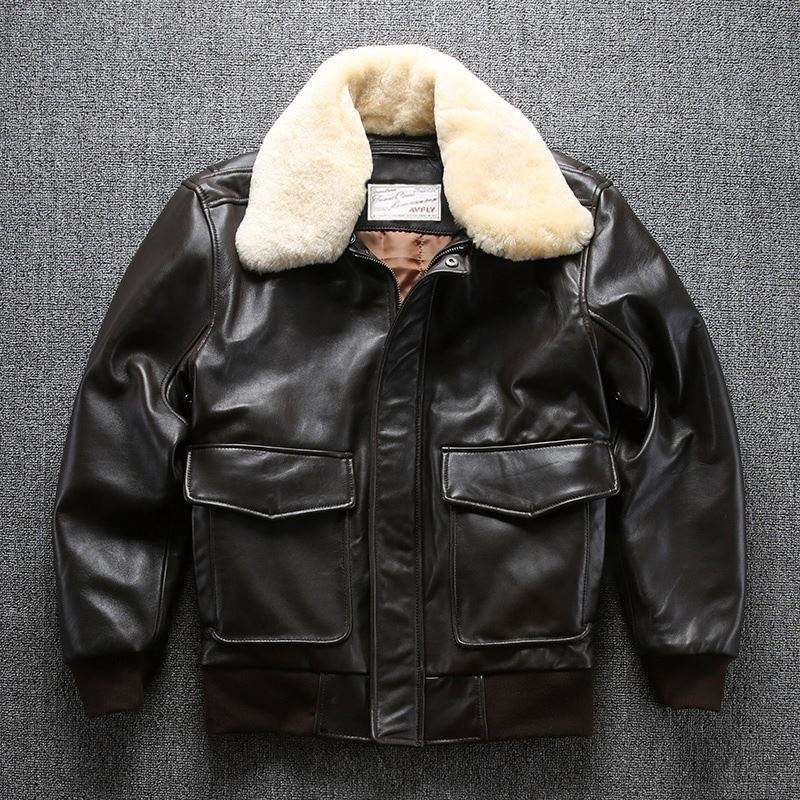 Oem Manufacturer Leather Wool Collar Flight Suit Sheep Retro Top Layer Cowhide And Cotton Short Plus Size Jacket