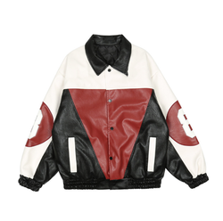 Oem Manufacturer Customized Casual Color Block Embroidery Plus Sizes Artificial Leather Men's Jacket