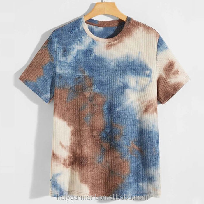 T Shirts Manufacturer Custom Mens T Shirt Tie Dye Pattern Short Sleeve Rib Knit T Shirts
