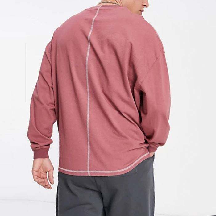 Oem Services Custom Long Sleeve T Shirt Men Drop Shoulder T-Shirts Contrast Seams Oversized Heavyweight T-Shirt