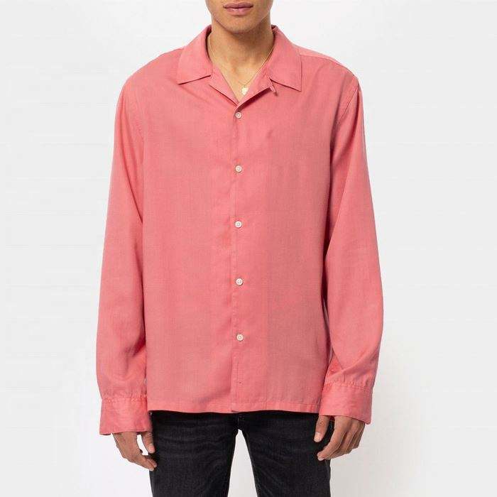 OEM Manufacturer Custom Logo Design Fashionable Button Up Long Sleeve Blank Pink Shirt For Men
