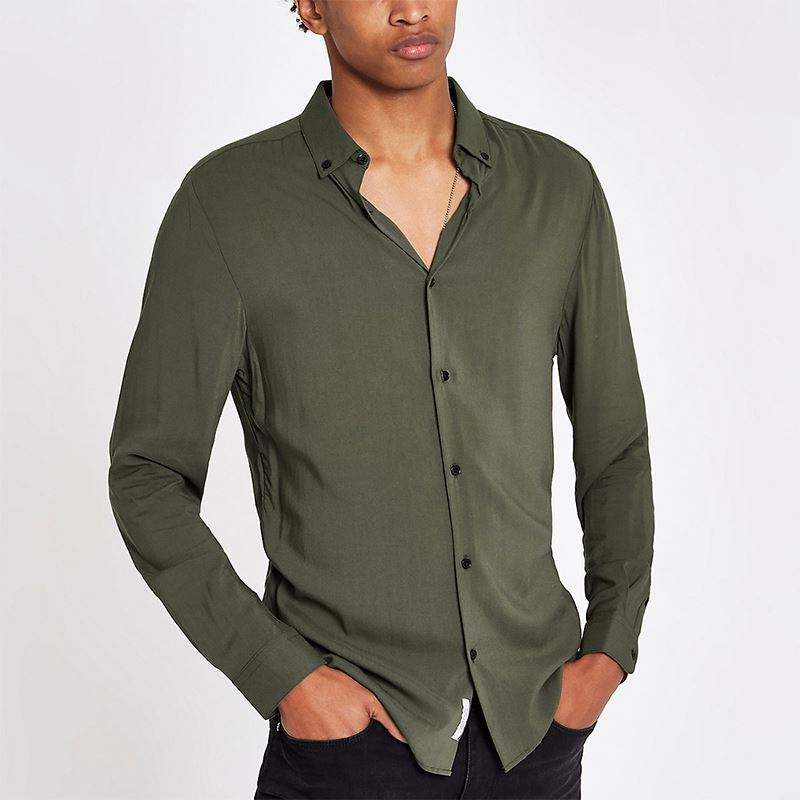 OEM Manufacturer Wholesale Shirts For Men Khaki Viscose Long Sleeve Shirt
