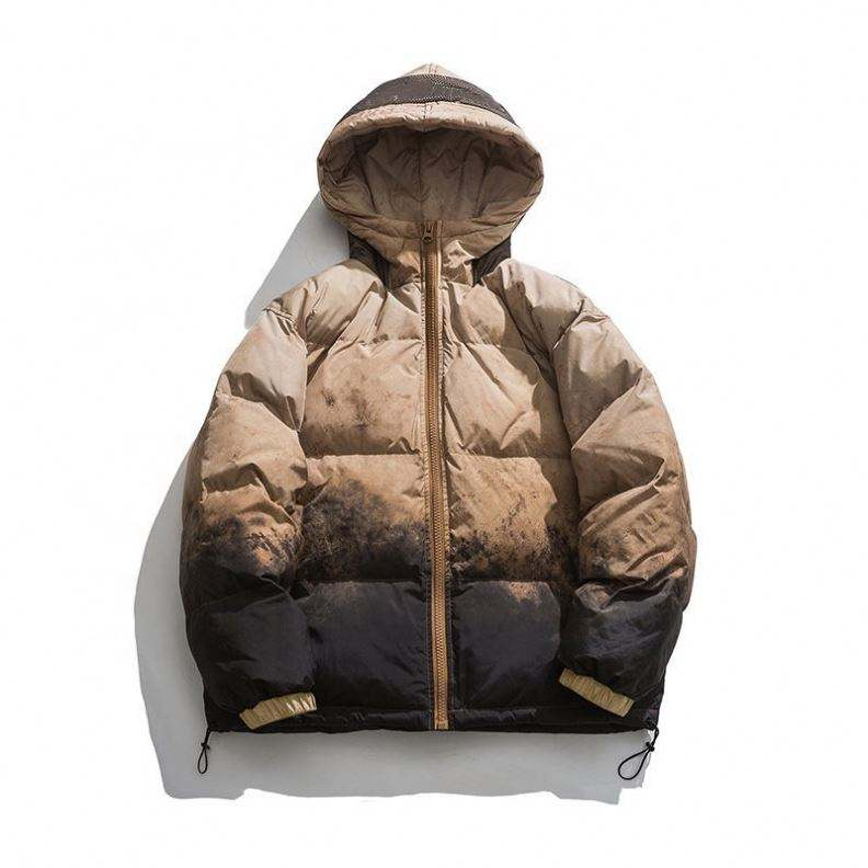 OEM Manufacturer Custom Men's Down Gradient Color Stitching Loose Cotton Coat Jacket