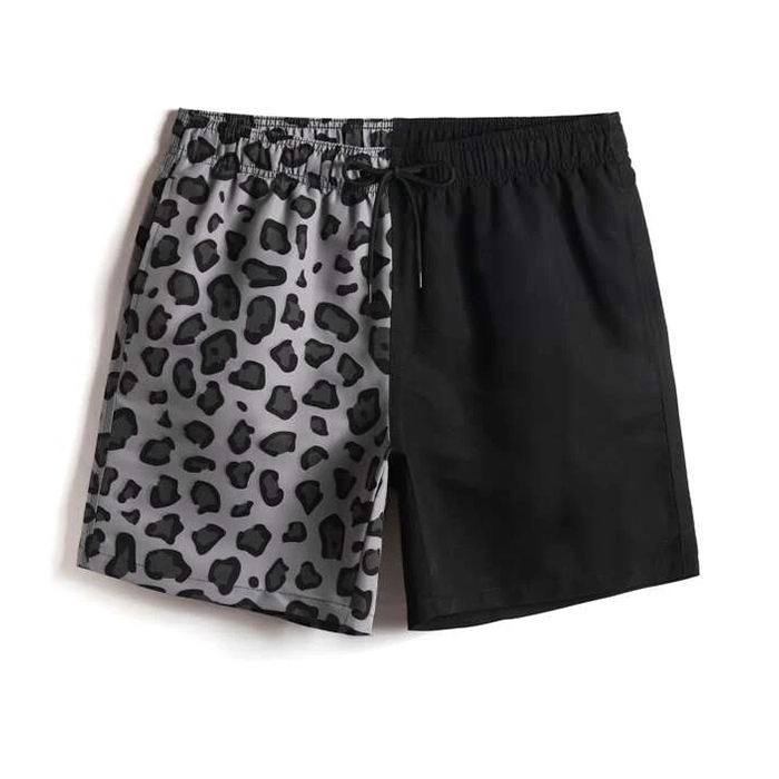 Custom Logo Mens Summer Swim Shorts Color Block Leopard Printed Men Swimwear Shorts