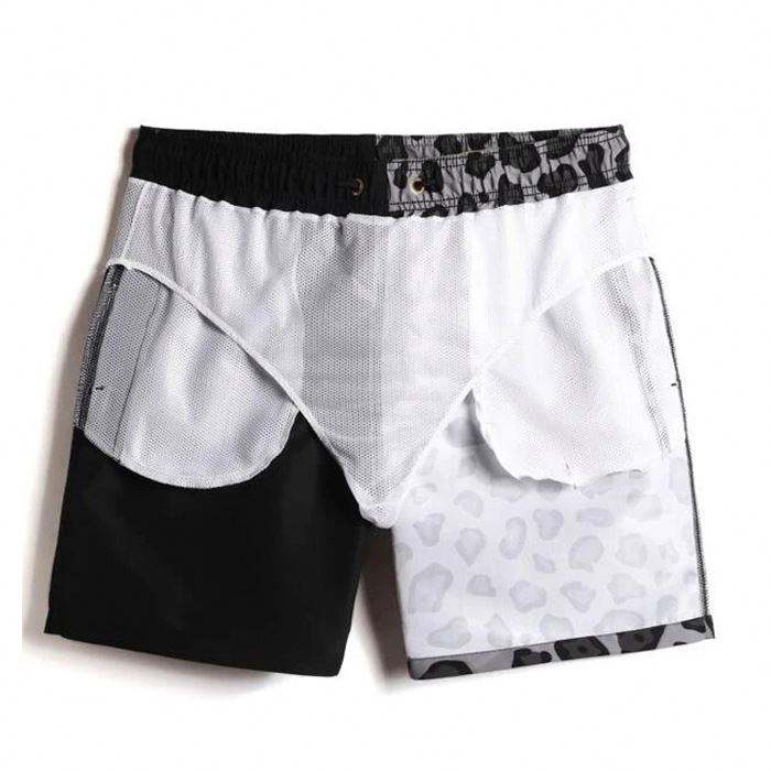 Custom Logo Mens Summer Swim Shorts Color Block Leopard Printed Men Swimwear Shorts