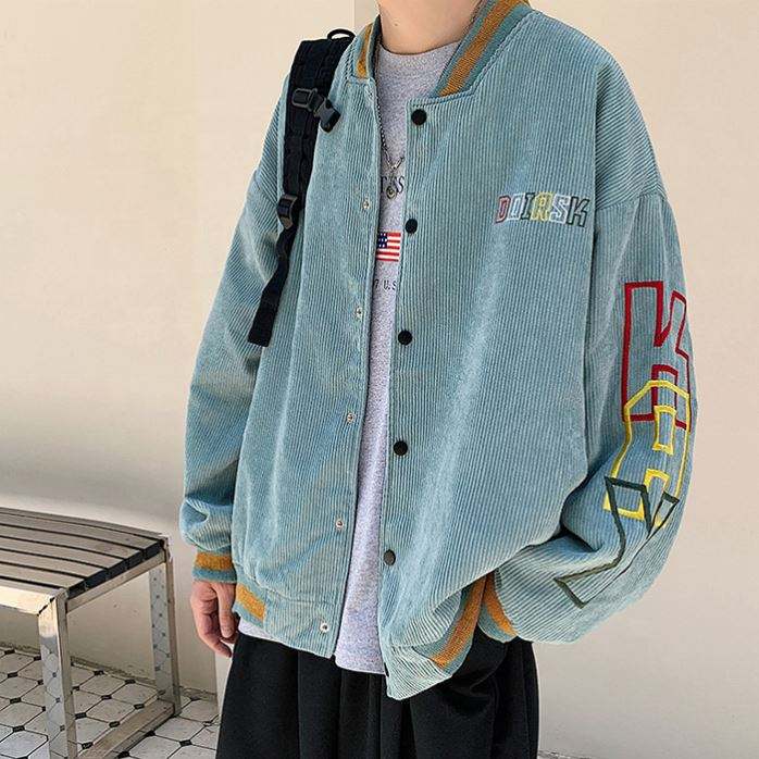 Oem Manufacturer Custom Windbreaker Eombroidered Corduroy Oversized Men Vintage Style Bomber Jacket