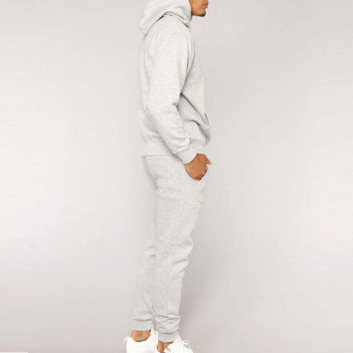 High Quality Custom Logo Design Slim Fit Long Sleeve Kangaroo Pocket Grey Tracksuit For Men