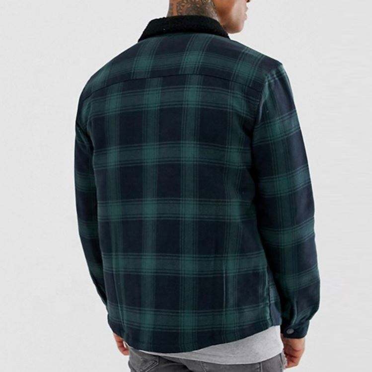 OEM Manufacturer Shirt For Men Fleece Collar Padded Lining Overshirt In Green Check