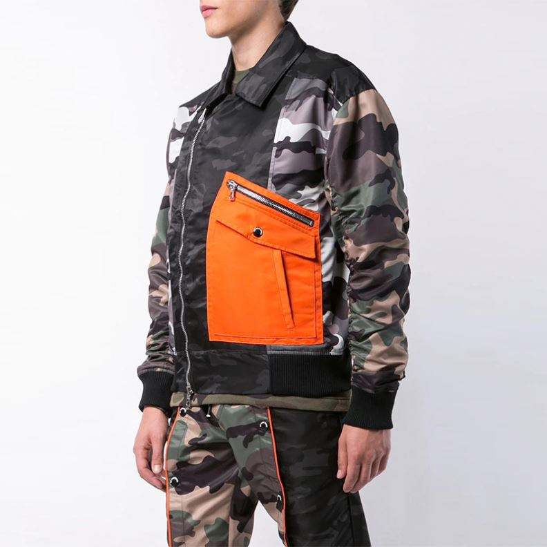 OEM Manufacturer Custom Men's Coat High Quality Long Sleeve Turn-Down Collar Zipper Patchwork Sport Camouflage Jacket