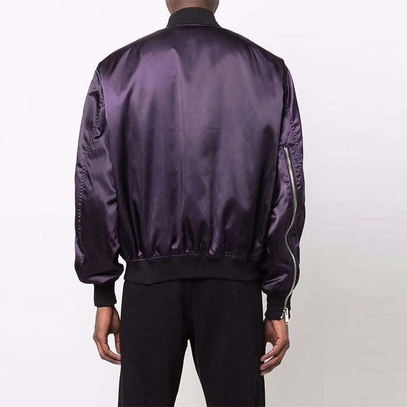 OEM Manufacturer Custom Men High Quality Fashion Windbreaker Long Sleeve Stand Collar Zipper Purple Satin Nylon Bomber Jacket