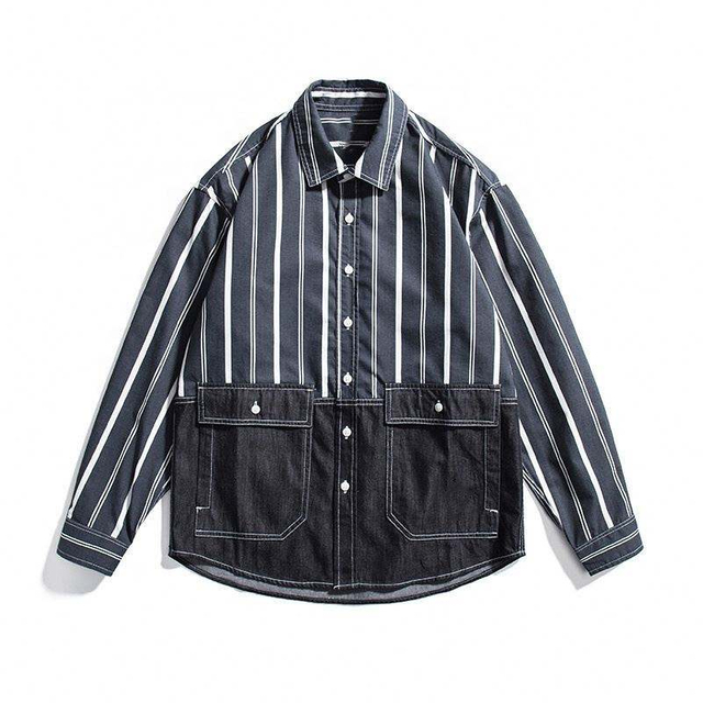 OEM Manufacturer Custom Service Men's Shirt Contrast Color Stitching Three-Dimensional Pocket Loose Shirts For Men