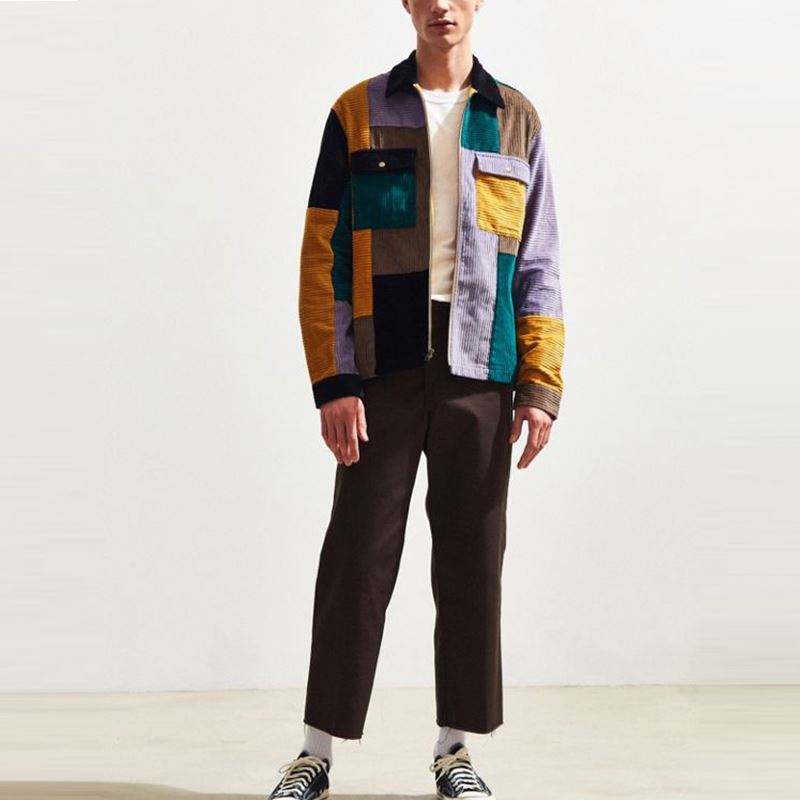 Hot Selling Windbreaker Jacket Mens Clothing Color Blocked Corduroy Zip Up Shirt Jackets