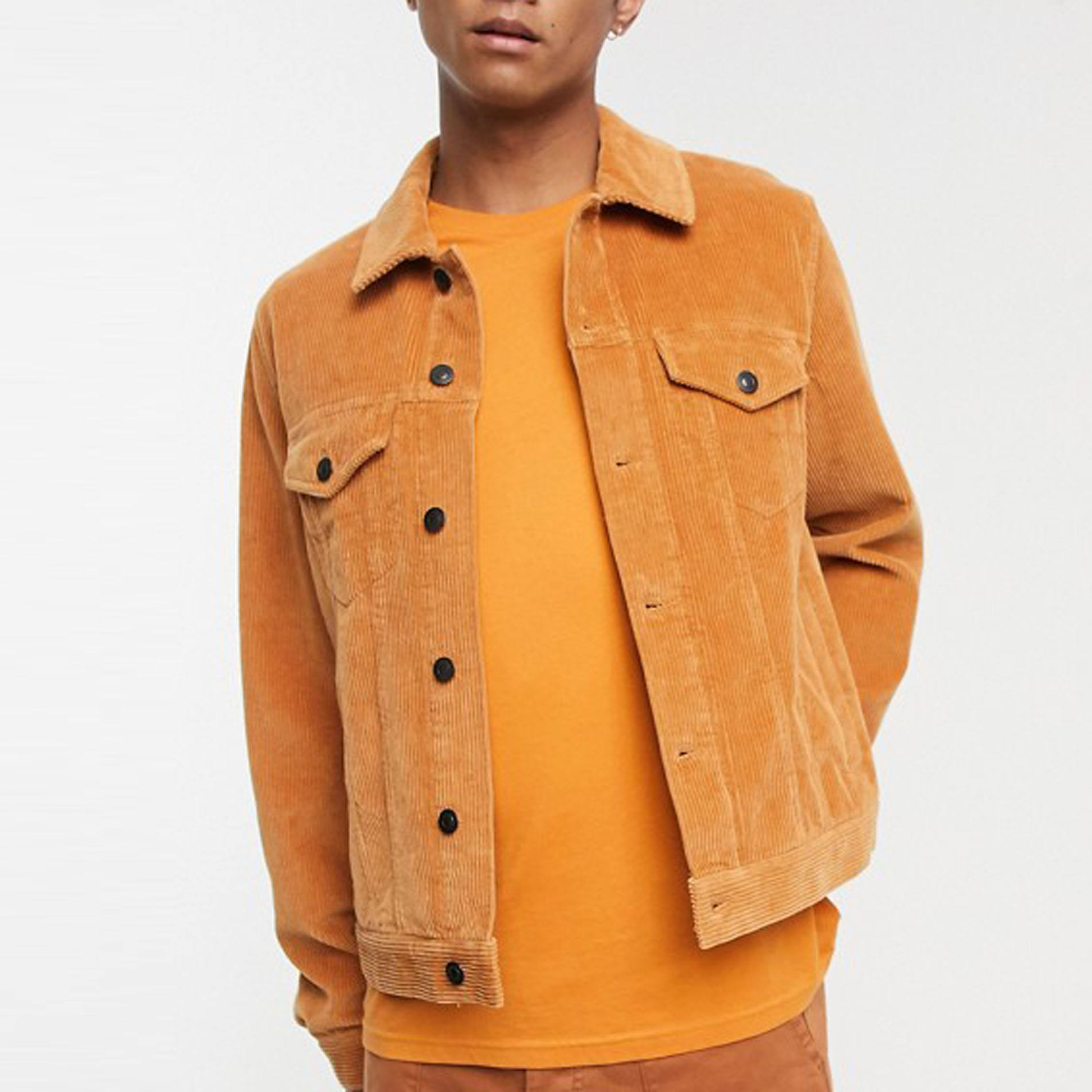 Mens Casual Fashion Cord Western Jacket Regular Fit Plain Corduroy Jacket In Mustard