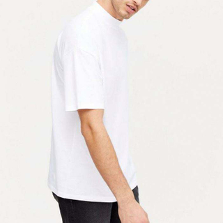T-shirt blanc &agrave; manches courtes et col haut pour homme, 100% coton, avec Logo personnalis&eacute; OEM, uni, de haute qualit&eacute;