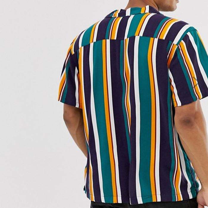 OEM Manufacturer New Fashion Style Green Vertical Stripe Short Sleeve Shirt Dropped Shoulders Oversized Hawaiian Shirts