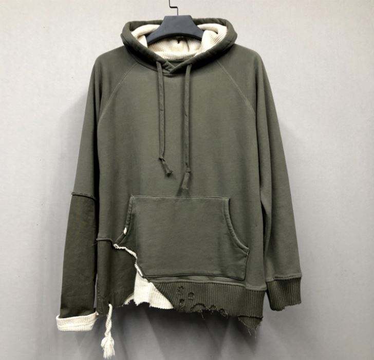 OEM-producent Tilpasset Distress Patchwork Casual Custom Sweatshirt Plus Size Hættetrøjer Mænd Hættetrøjer