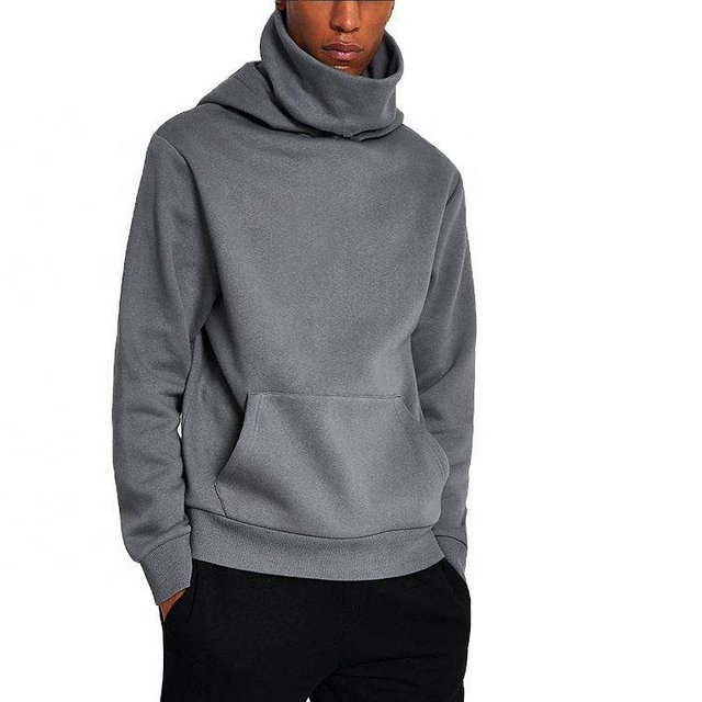 OEM Manufacturer Custom Thick Fleece Mens High Collar Cover Blank Hoodie Pullover Wholesale