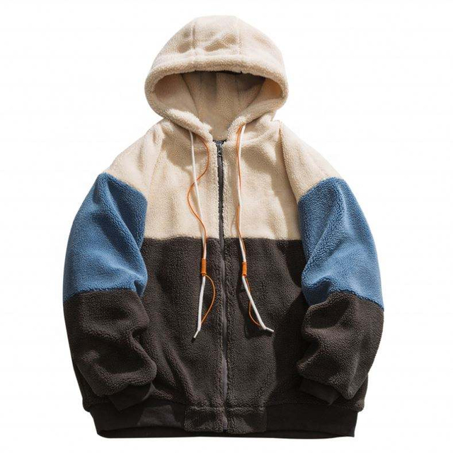 Oem Manufacturer Customized Color Block Men's Coat Casual Loose Lamb Wool Plus Size Jacket