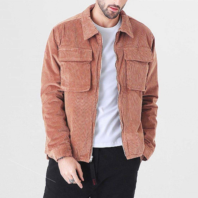 OEM Manufacturer Custom High Quality Vintage Washed Men's Zip Up Corduroy Cargo Pockets Casual Jacket