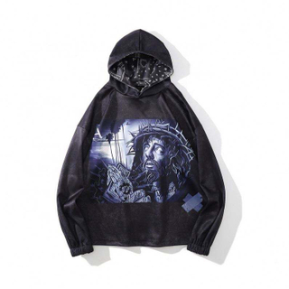 OEM Manufacturer Hot Sale Customization Logo And Size 100% Cotton French Terry Front Printing Black Hoodie For Unisex