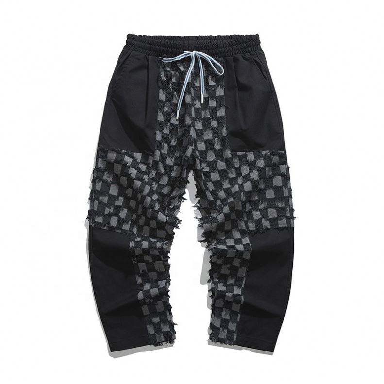 OEM Manufacturer Custom Logo Men Clothing Women Contrast Color Pants Cotton Trousers High Waist Wide Leg Sweat Pants For Men