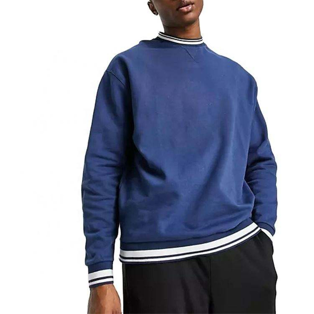 OEM Manufacturer Custom Mens Crew Neck Ribbing Stripe Oversized Cotton Plain Sweatshirt Pullover
