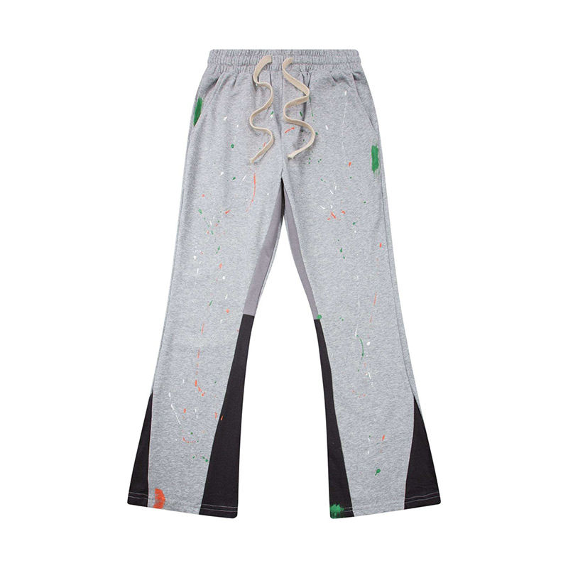 Fabricante OEM Cintura elástica Patchwork Graffiti Joggers Logotipo personalizado Calças de suor masculinas empilhadas Calças de moletom flare