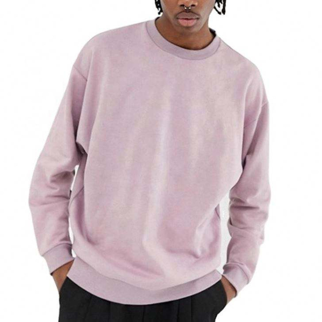 OEM Manufacturer Custom New Fashion Blank Vintage Washed Solid Pink Color Drop Shoulder Crewneck Sweatshirts Pullover For Men