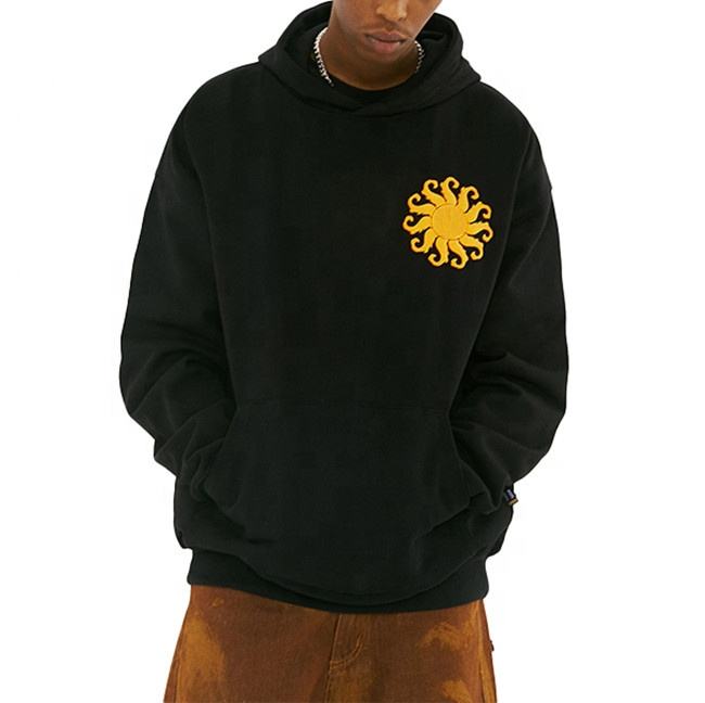 OEM Manufacturer 2022 NEW Custom Logo Black Vintage Fleece Men's Hoodies & Sweatshirts Relaxed Puff Printing Hoodie