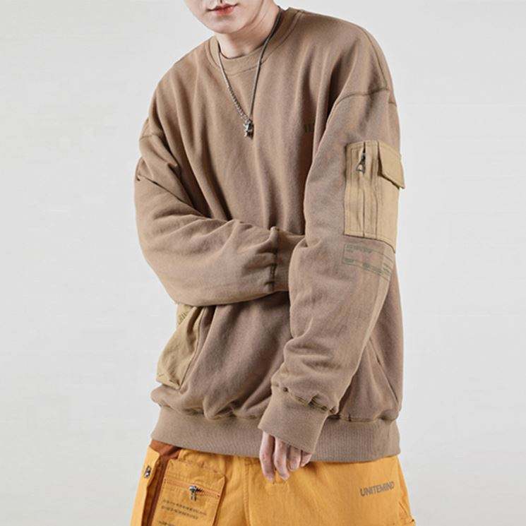 OEM Manufacturer Custom Color Block Logo Printed Men's Coats Crewneck Pocket Oversized Sweatshirts
