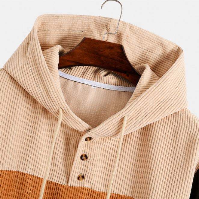 OEM Manufacturer Customized Color Block Corduroy Casual Custom Sweatshirt Plus Size Hoodies Men Hoodies