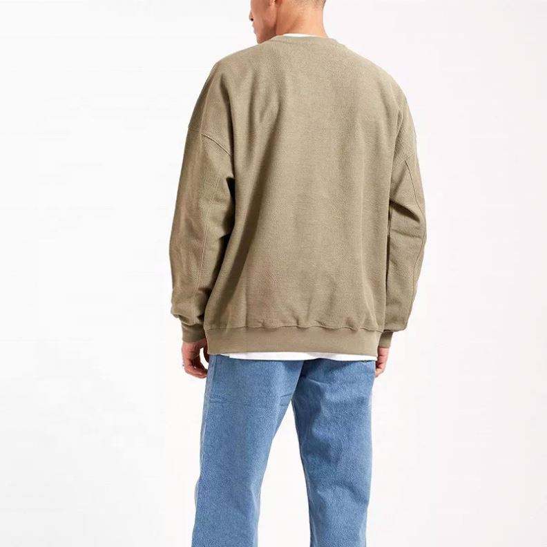 OEM Tillverkare Partihandel 100 % bomull Enstaka färger Patchwork Pocket Pullover Tung tröja med rund hals