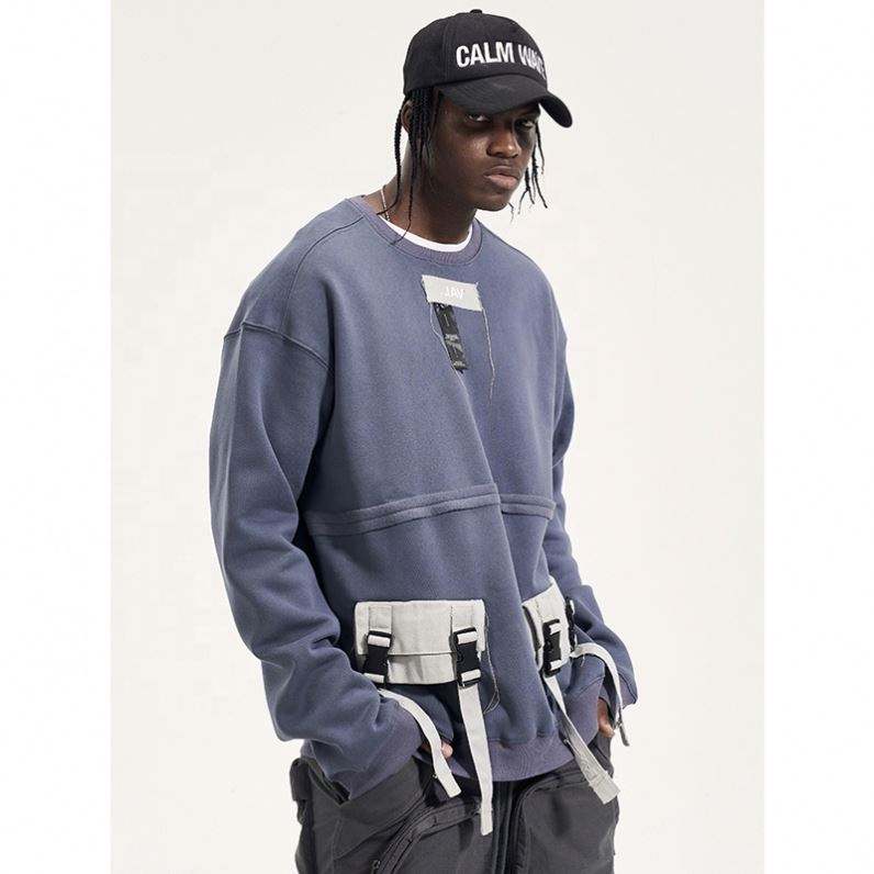 ຜູ້ຜະລິດ OEM ຄົນອັບເດດ: Custom Logo Oversized Mens Cotton Hoodie Pullover Sweatshirt Pocket Street Style Cargo Hoodie