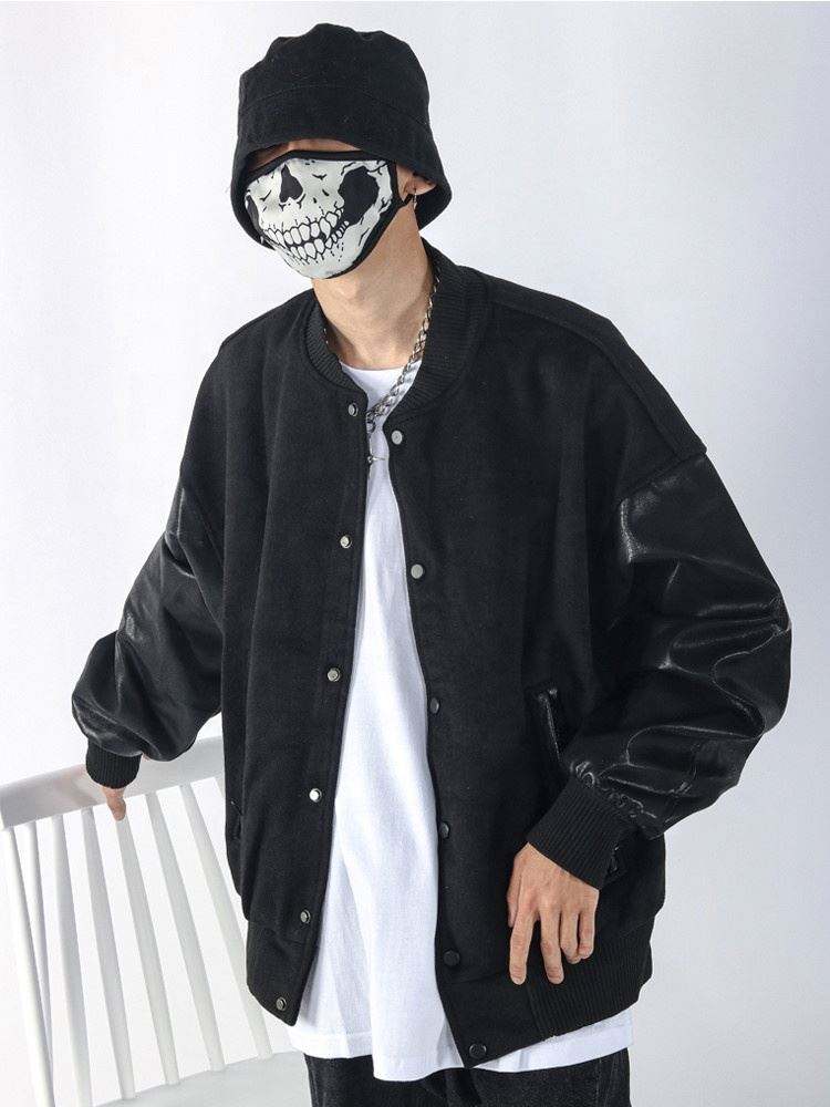 Oem Manufacturer Custom Logo Hot Rhinestone Leather Vibe Style Baseball Uniform Men's Jacket